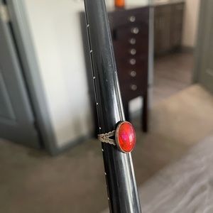 Sterling Silver Vintage Red Glass Marcasite Ring